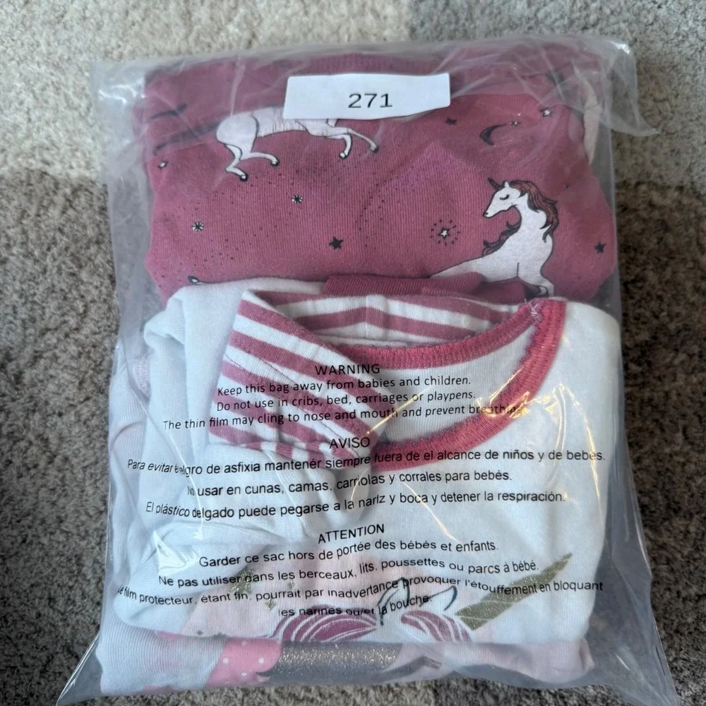 Carter's Girls 3-Pack Unicorn Pajama Set Baby Gap Pink Mauve Size 5 Long Sleeve